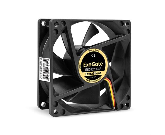  Вентилятор Exegate 12В DC ExtraSilent ES08025S3P EX297043RUS (80x80x25 мм, Sleeve bearing (подшипник скольжения), 3pin, 2100RPM, 21dBA) 